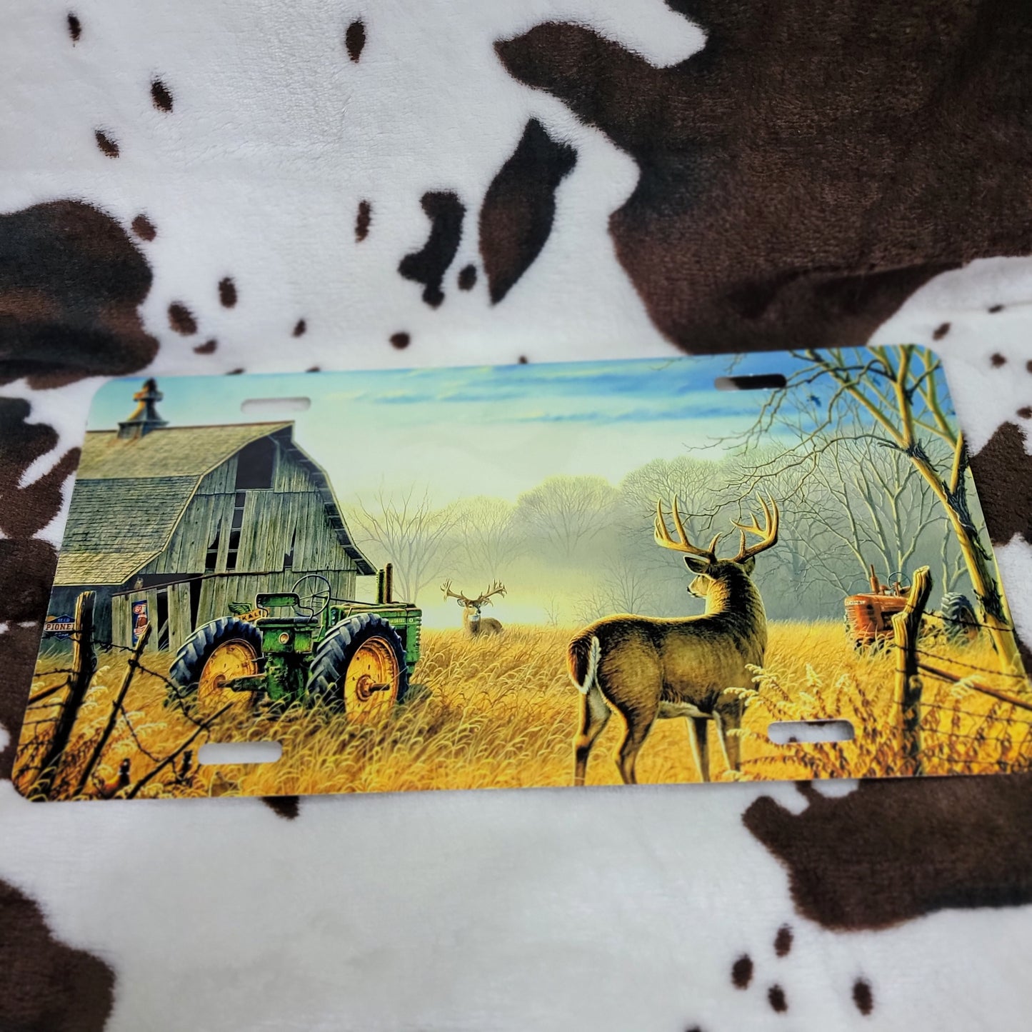 Deer On Farm Car Tag License Plate