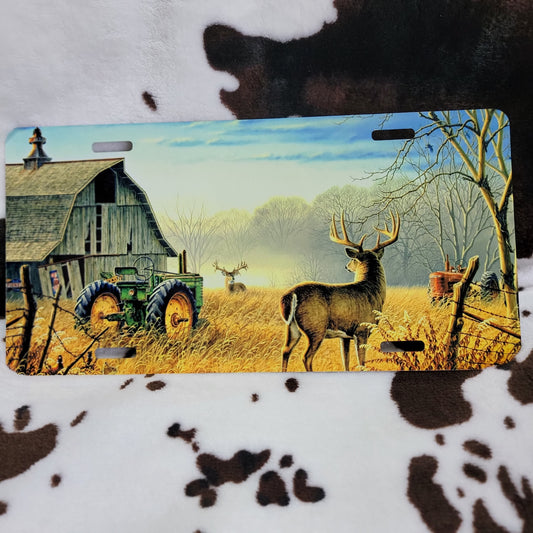 Deer On Farm Car Tag License Plate