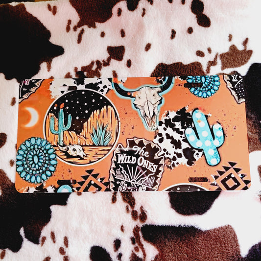 Bull Skull Cactus Custom Car Tag License Plate