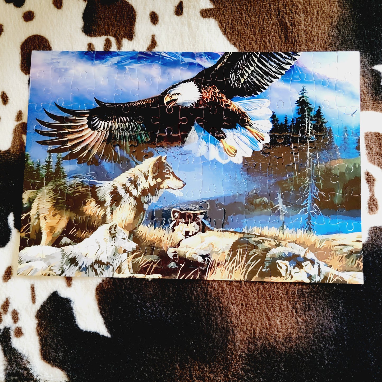 Eagle Wolf Mountain 120 Piece Handmade Jigsaw Puzzle