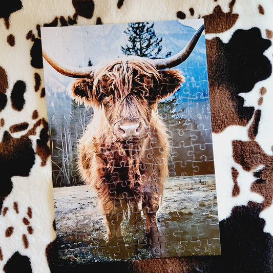 Highland Cow Winter Handmade Jigsaw Puzzle