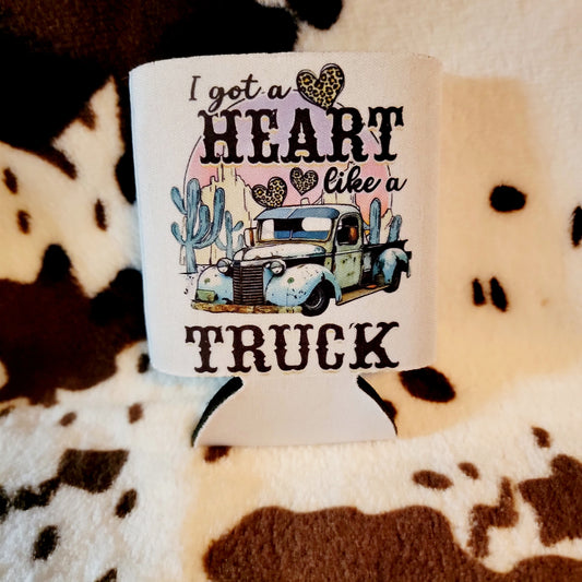 Heart Like A Truck Can Cooler Drink Holder Koozie