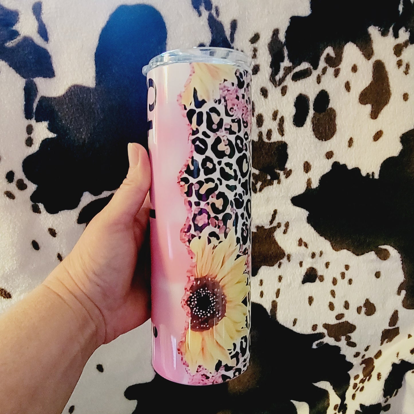 Pink Sunflower Personalized Name 20oz Skinny Tumbler