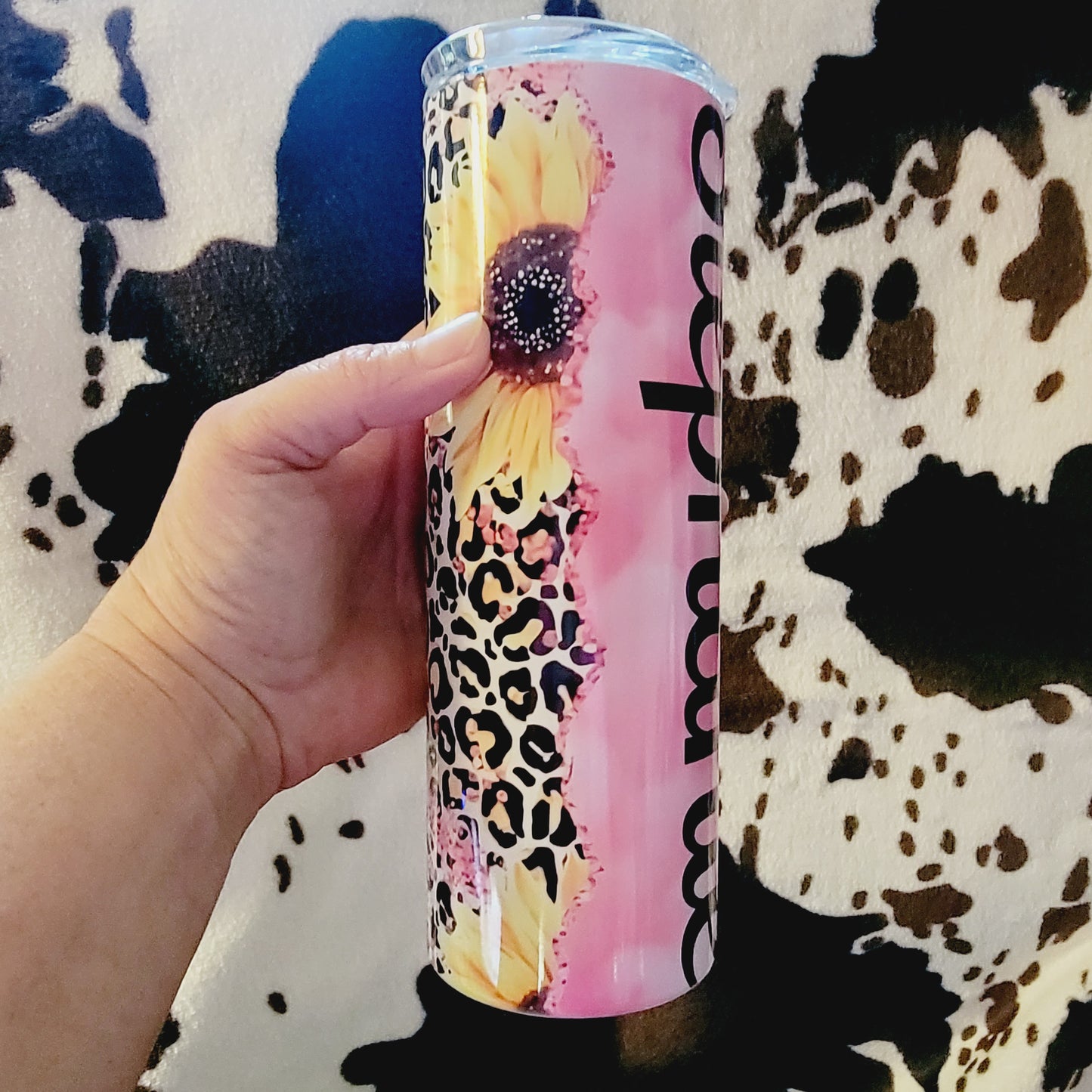 Pink Sunflower Personalized Name 20oz Skinny Tumbler