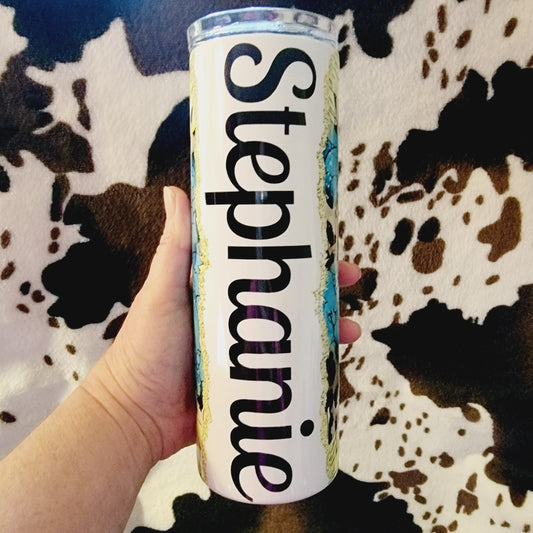 Turquoise Sunflower Personalized Name 20oz Skinny Tumbler