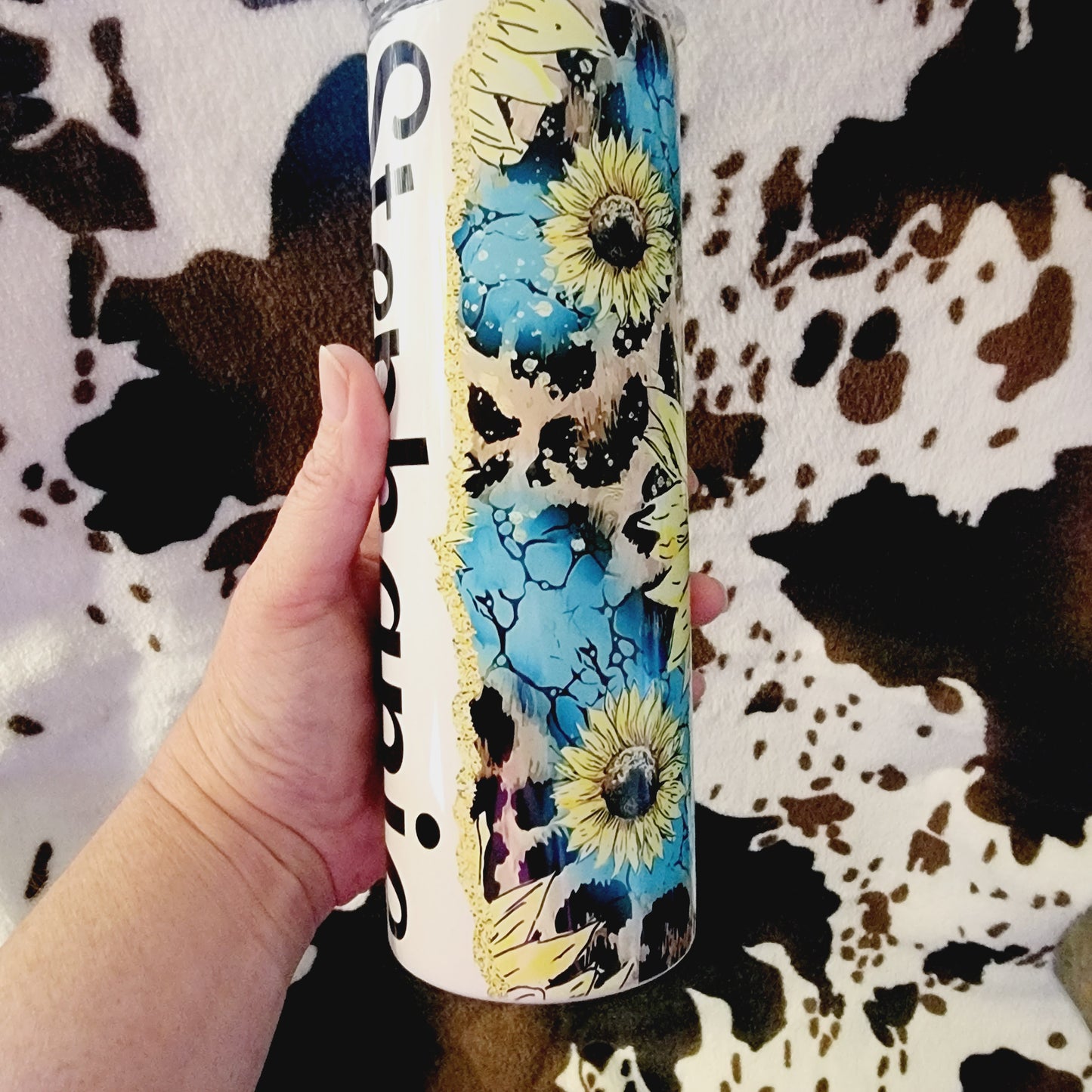 Turquoise Sunflower Personalized Name 20oz Skinny Tumbler