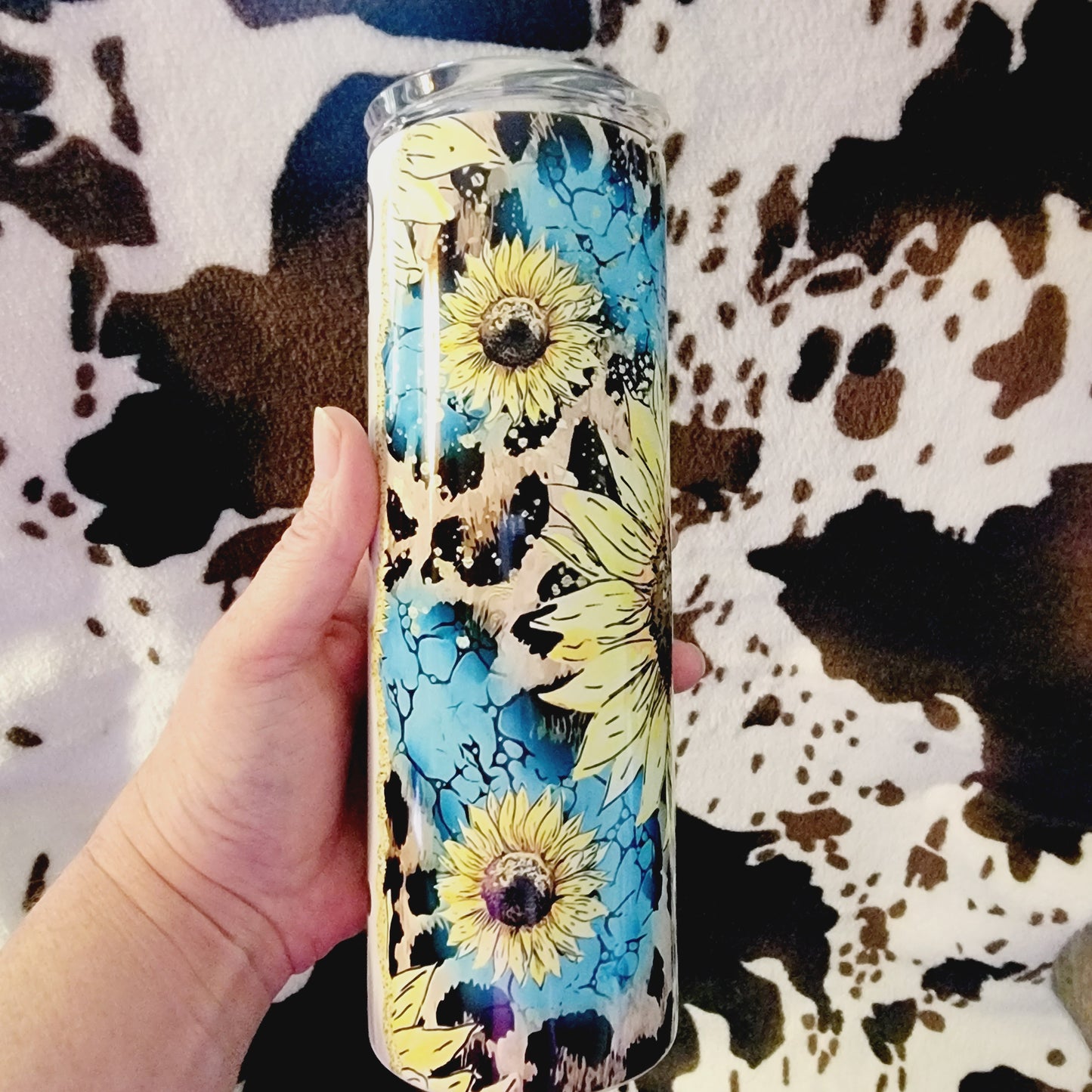 Turquoise Sunflower Personalized Name 20oz Skinny Tumbler