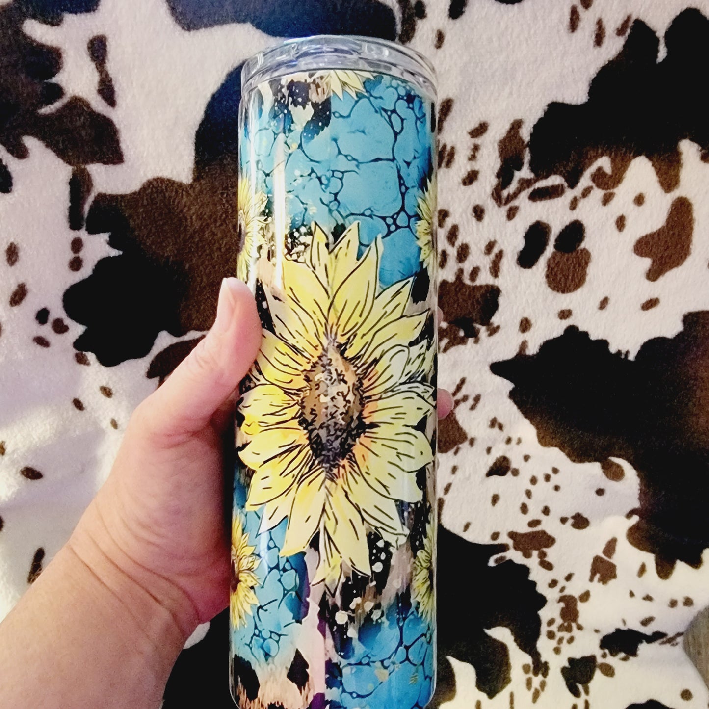 Turquoise Sunflower Personalized Name 20oz Skinny Tumbler