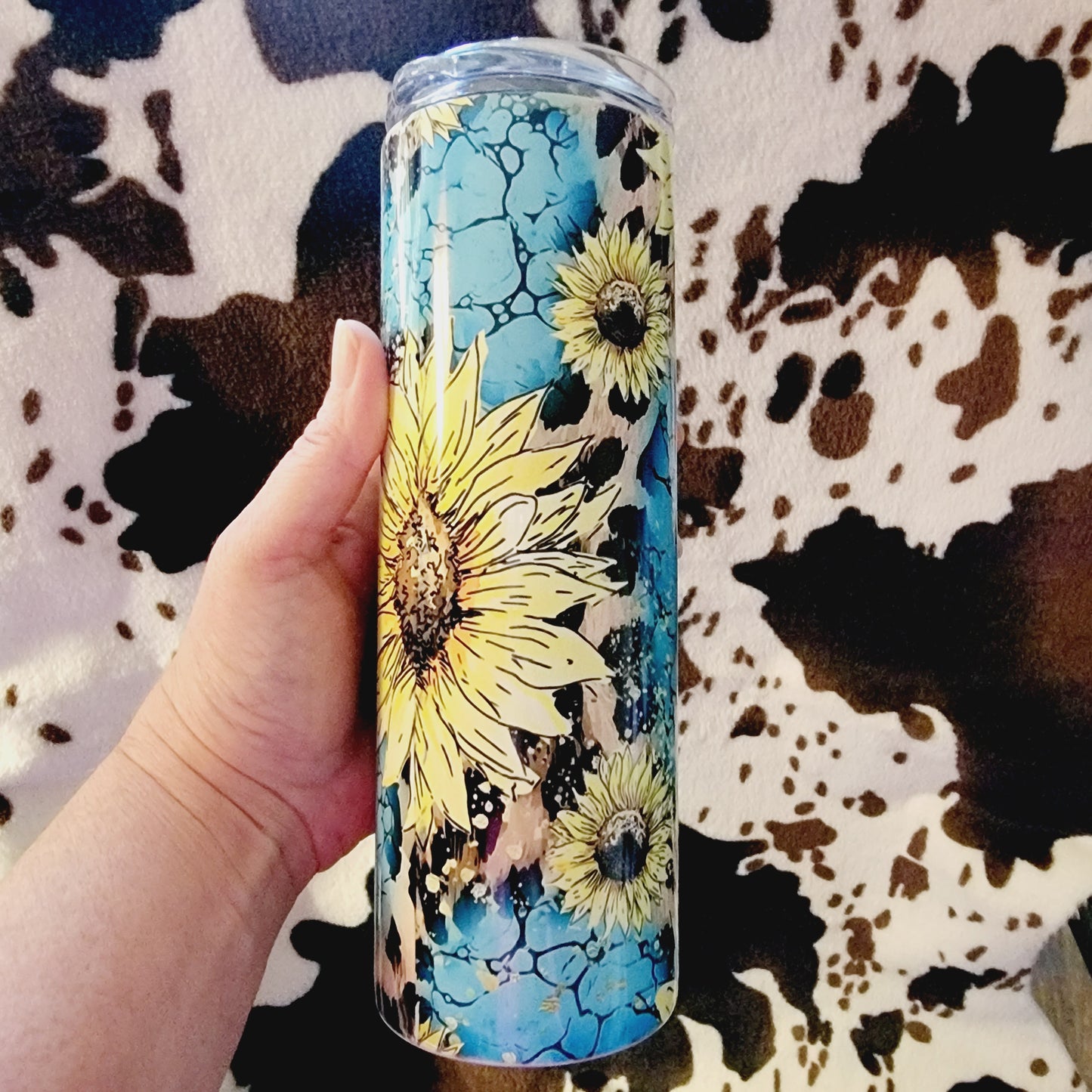 Turquoise Sunflower Personalized Name 20oz Skinny Tumbler
