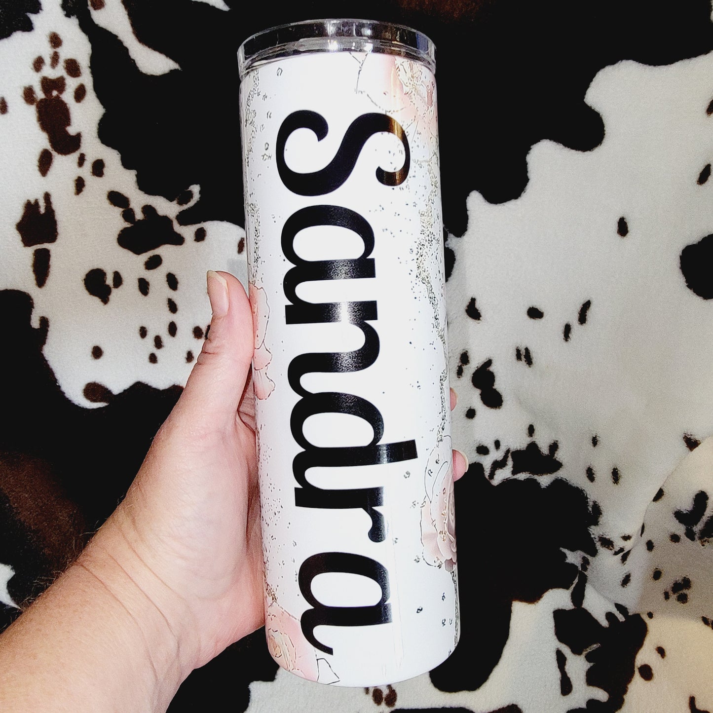 Pink Floral Personalized Name 20oz Skinny Tumbler
