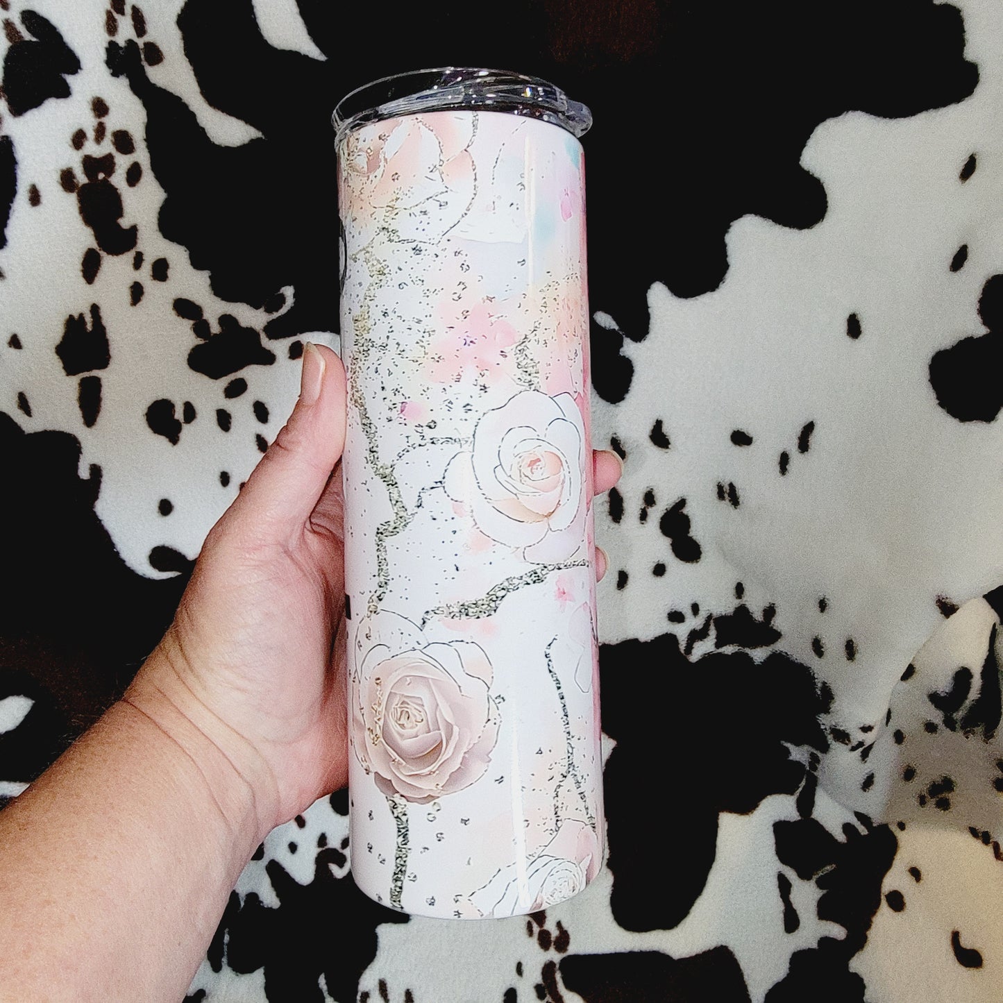 Pink Floral Personalized Name 20oz Skinny Tumbler