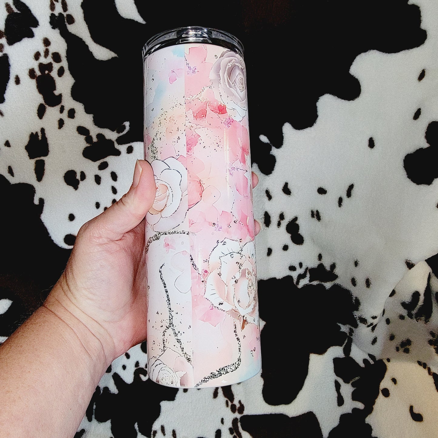 Pink Floral Personalized Name 20oz Skinny Tumbler