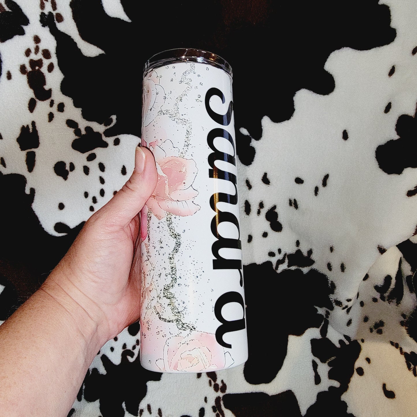 Pink Floral Personalized Name 20oz Skinny Tumbler