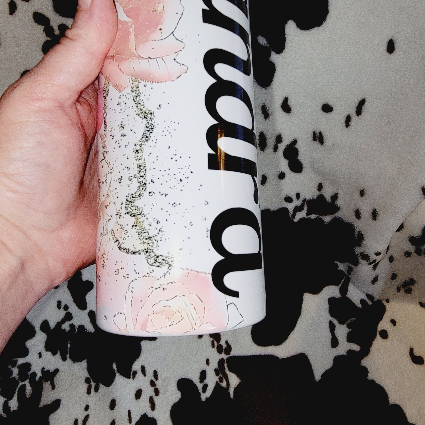 Pink Floral Personalized Name 20oz Skinny Tumbler