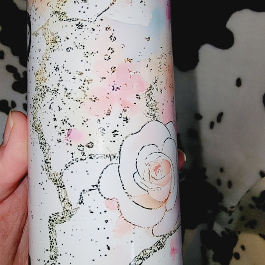Pink Floral Personalized Name 20oz Skinny Tumbler