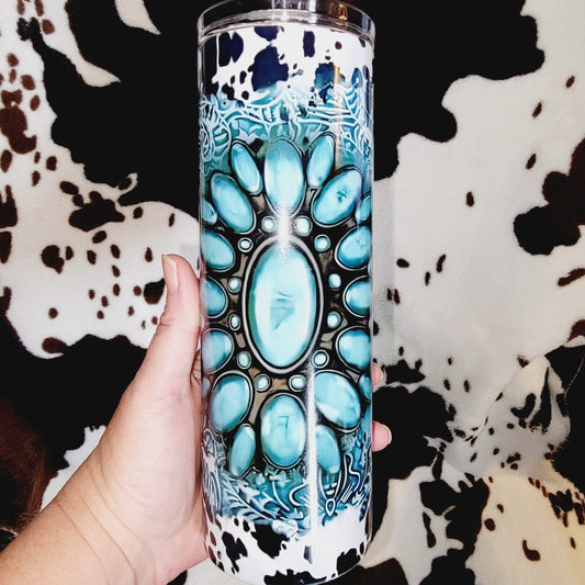 Turquoise Cow Print 20oz Skinny Tumbler