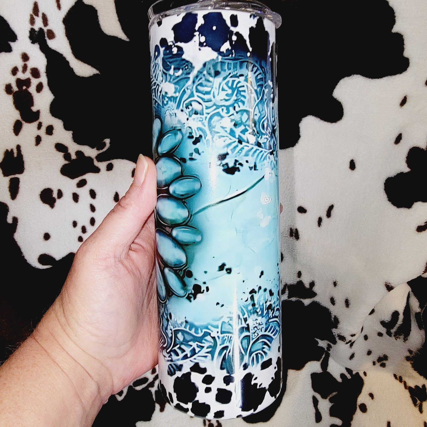 Turquoise Cow Print 20oz Skinny Tumbler