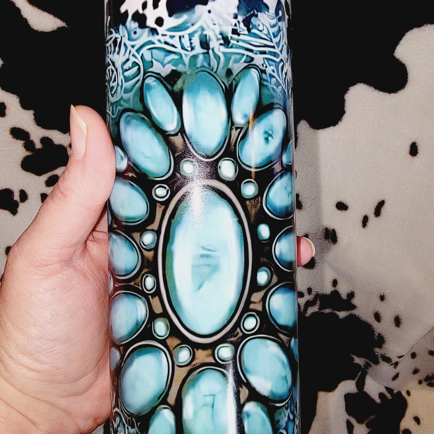 Turquoise Cow Print 20oz Skinny Tumbler