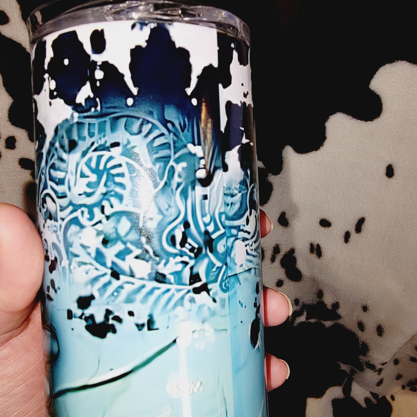 Turquoise Cow Print 20oz Skinny Tumbler