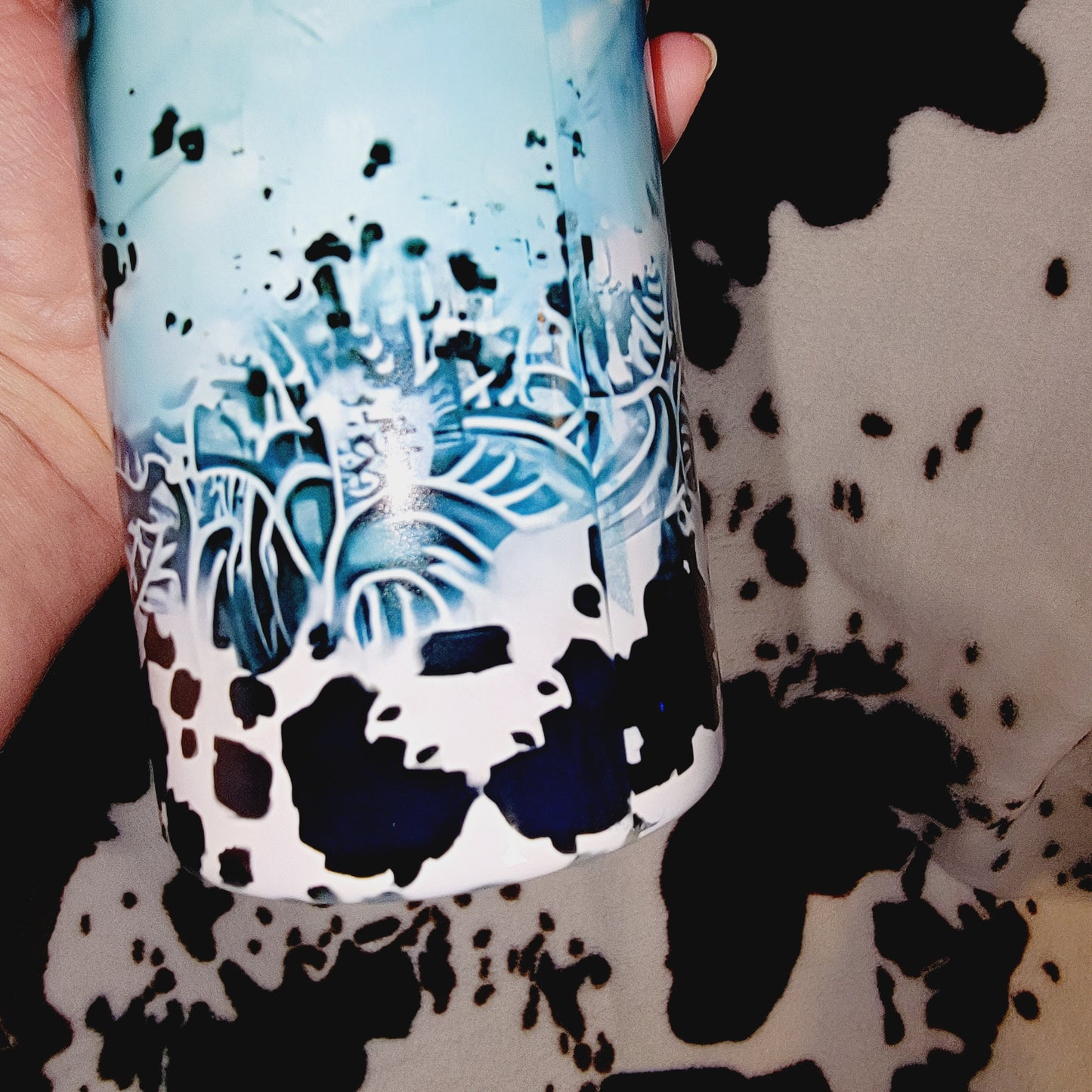 Turquoise Cow Print 20oz Skinny Tumbler