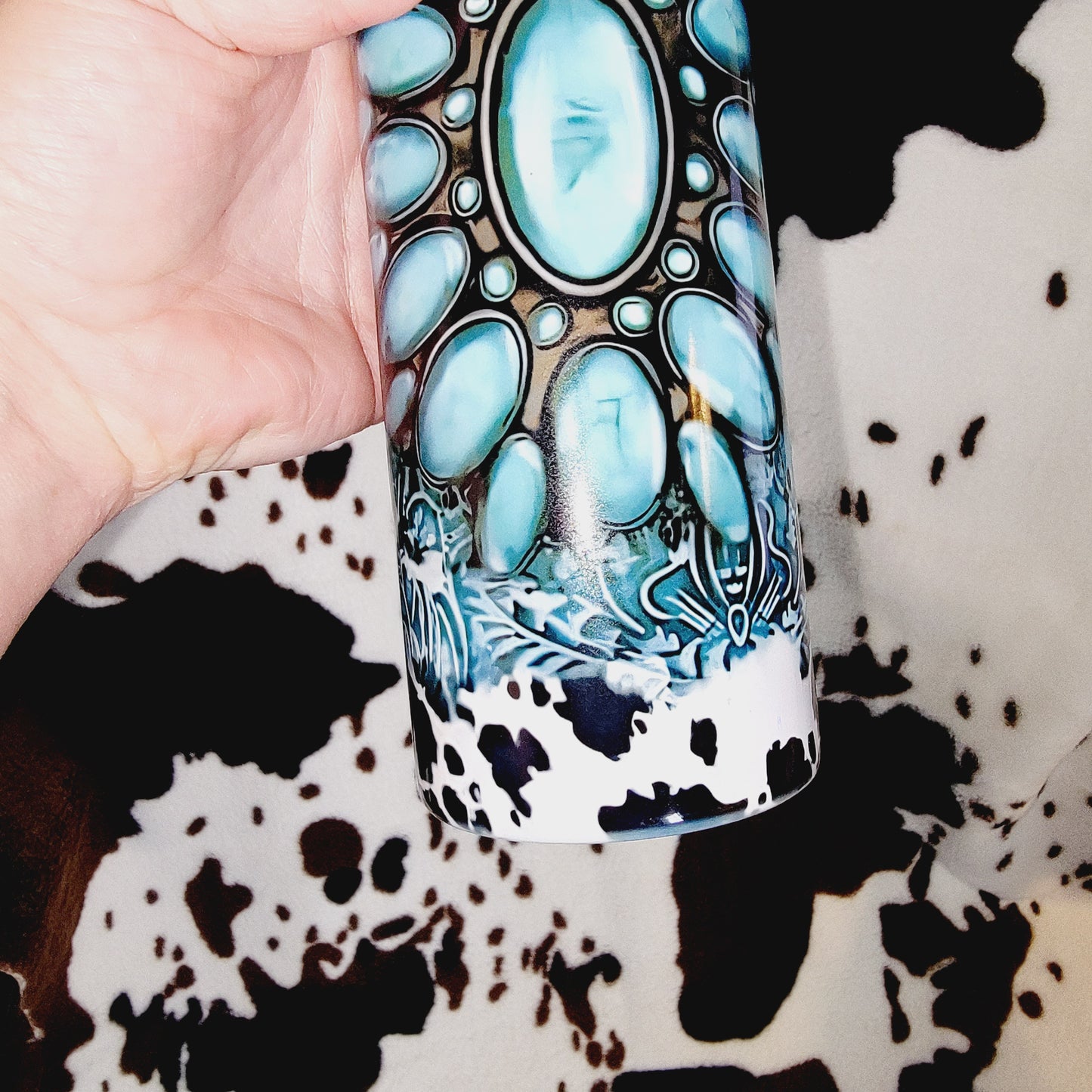 Turquoise Cow Print 20oz Skinny Tumbler