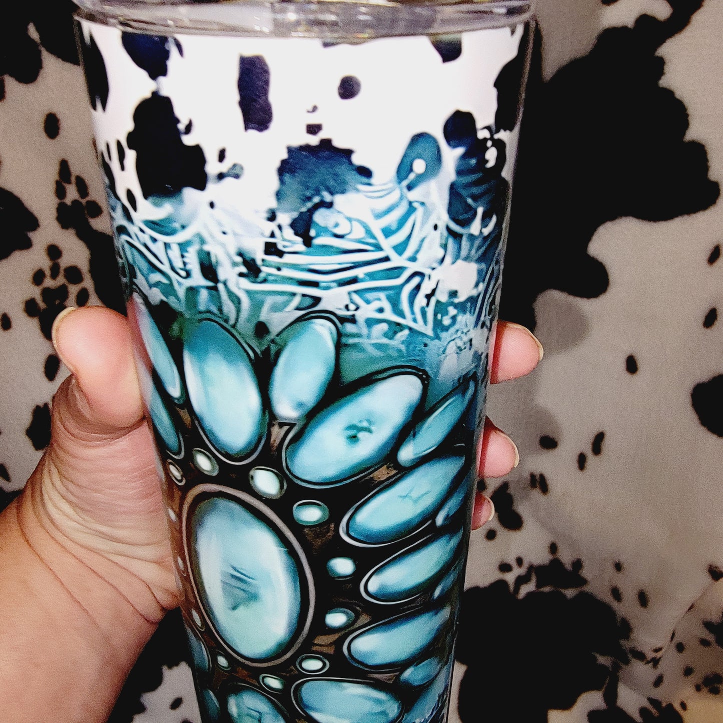 Turquoise Cow Print 20oz Skinny Tumbler