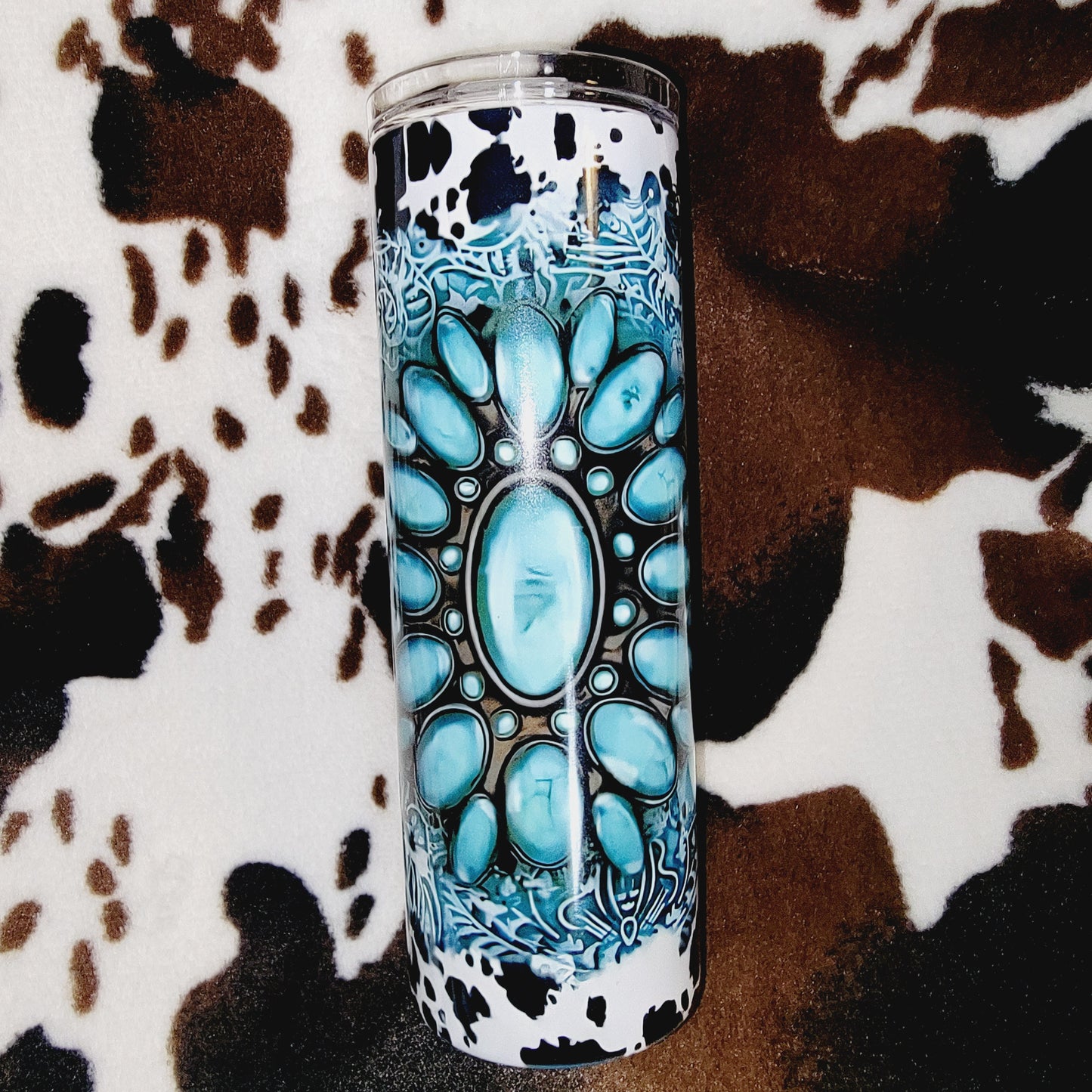Turquoise Cow Print 20oz Skinny Tumbler