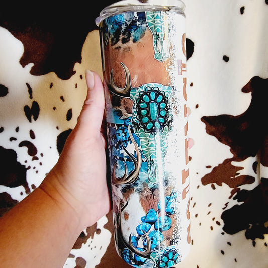 Bull Skull Western Personalized 20oz Skinny Tumbler