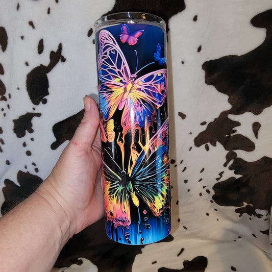 Neon Butterfly Custom 20oz Skinny Tumbler