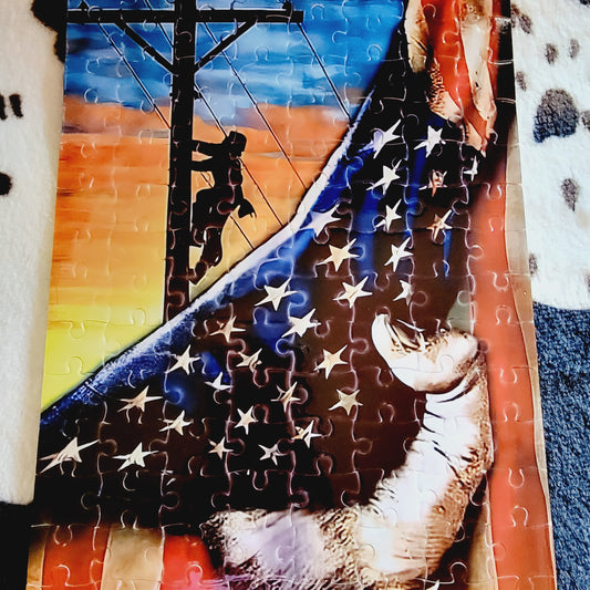 Power Lineman Flag 120 Piece Handmade Jigsaw Puzzle
