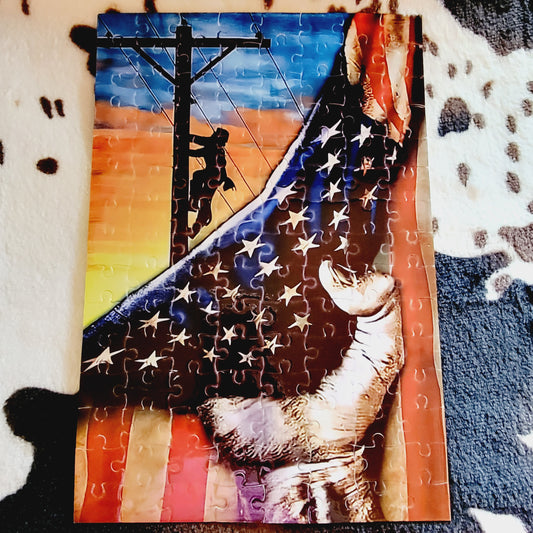 Power Lineman Flag 120 Piece Handmade Jigsaw Puzzle