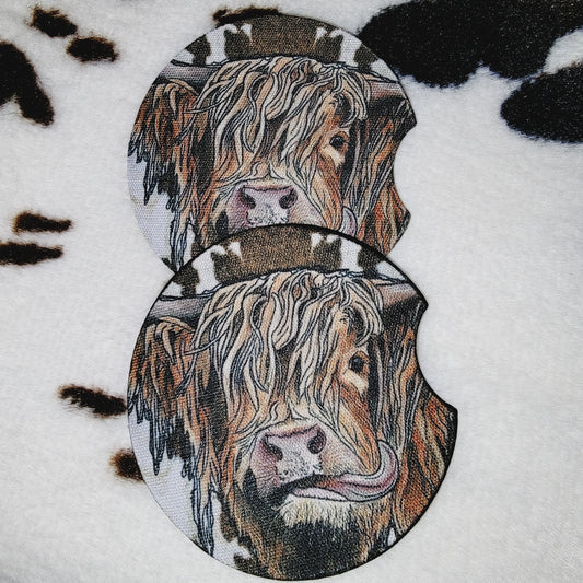 Highland Cow Neoprene Car Coaster Set