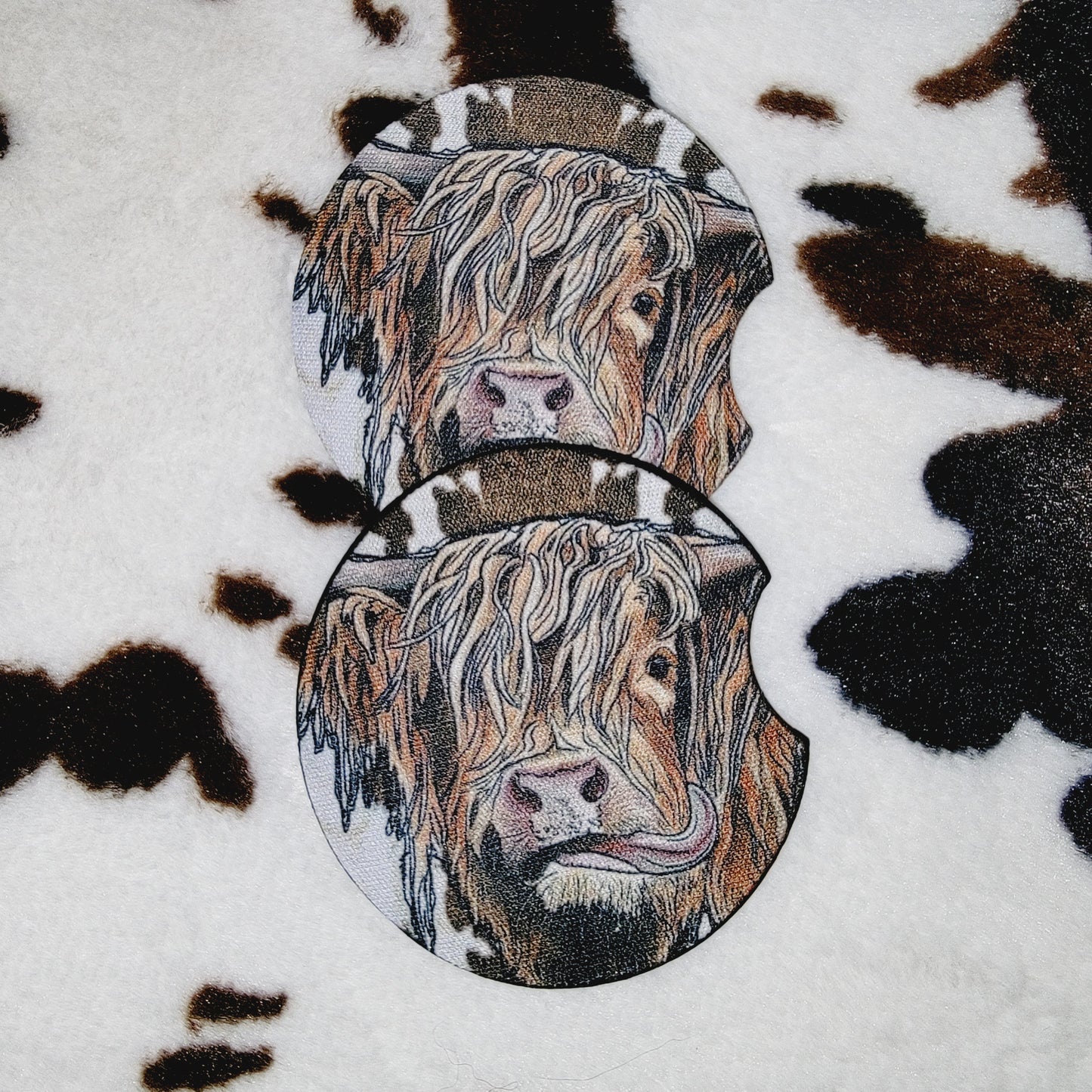 Highland Cow Neoprene Car Coaster Set