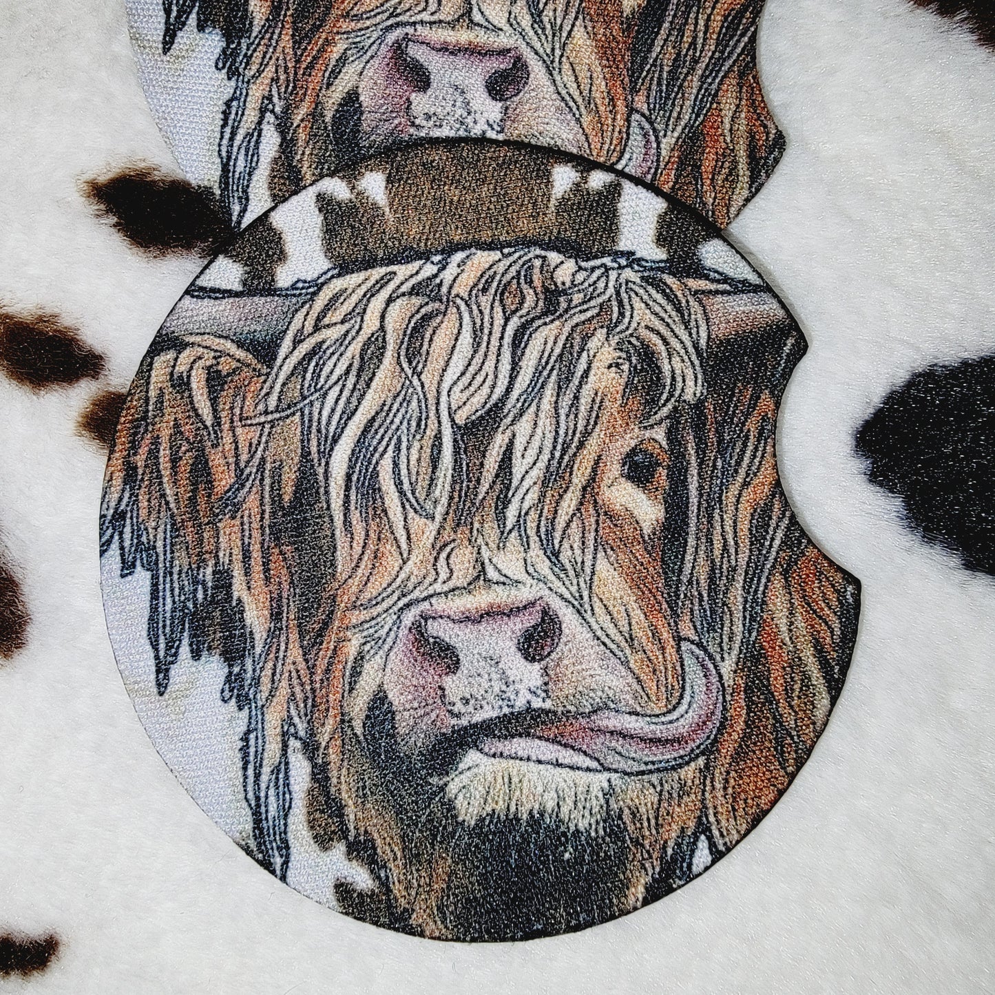Highland Cow Neoprene Car Coaster Set