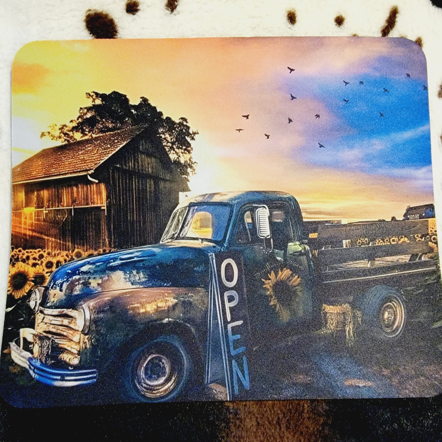 Old Truck Sunflower Computer Office Mouse Pad