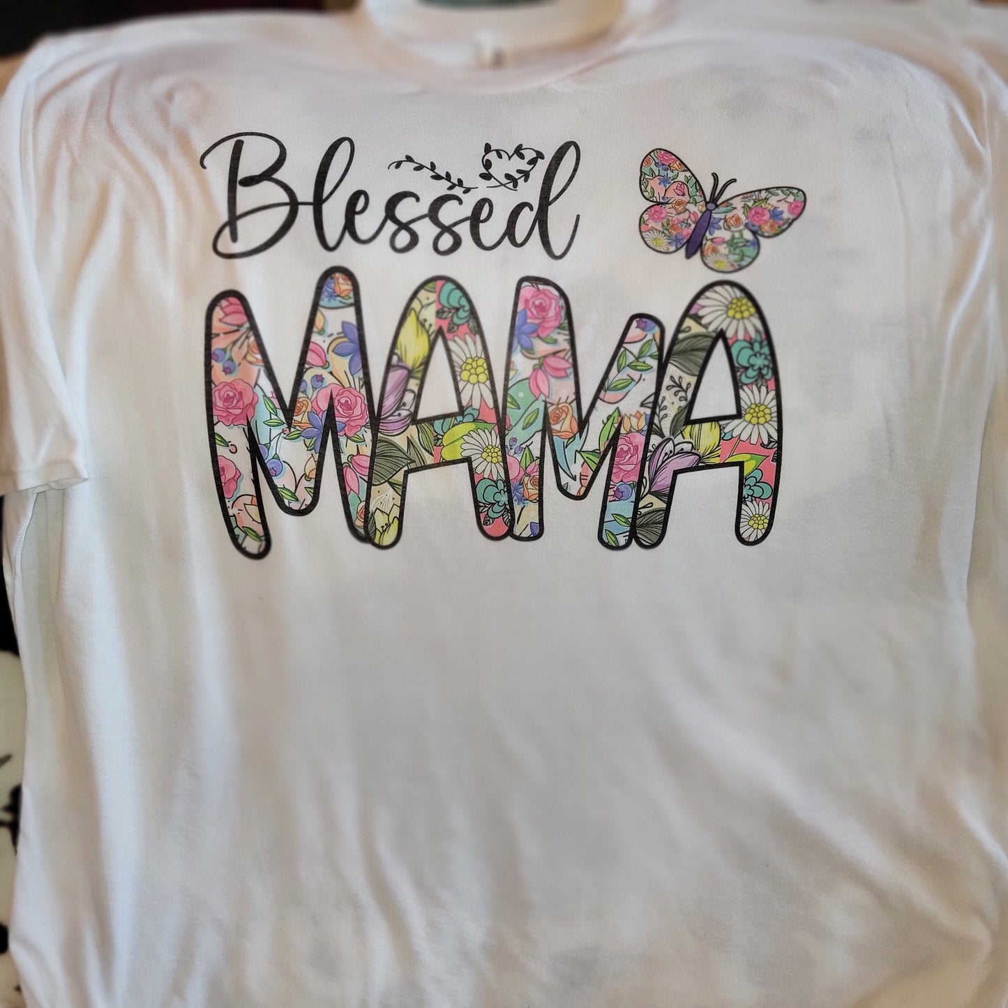 Blessed Mama Butterfly Graphic Tee Shirt
