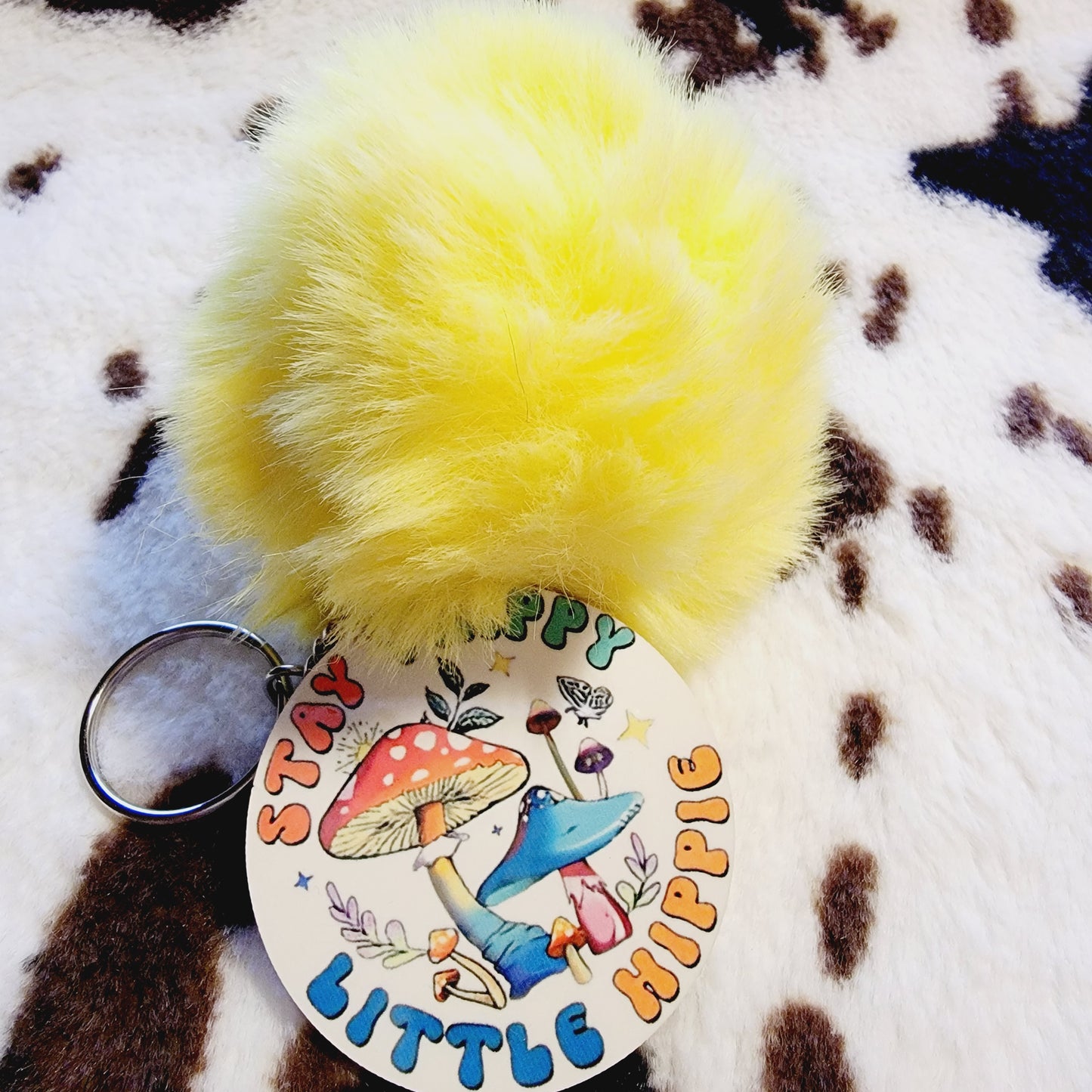 Stay Trippy Little Hippie Pom Pom Keychain