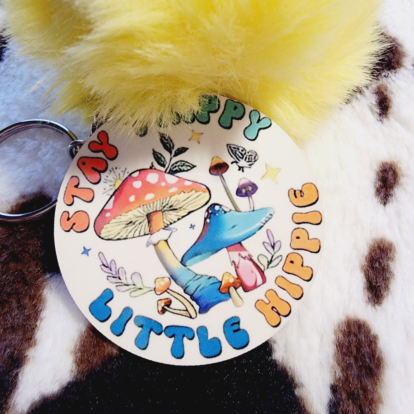 Stay Trippy Little Hippie Pom Pom Keychain