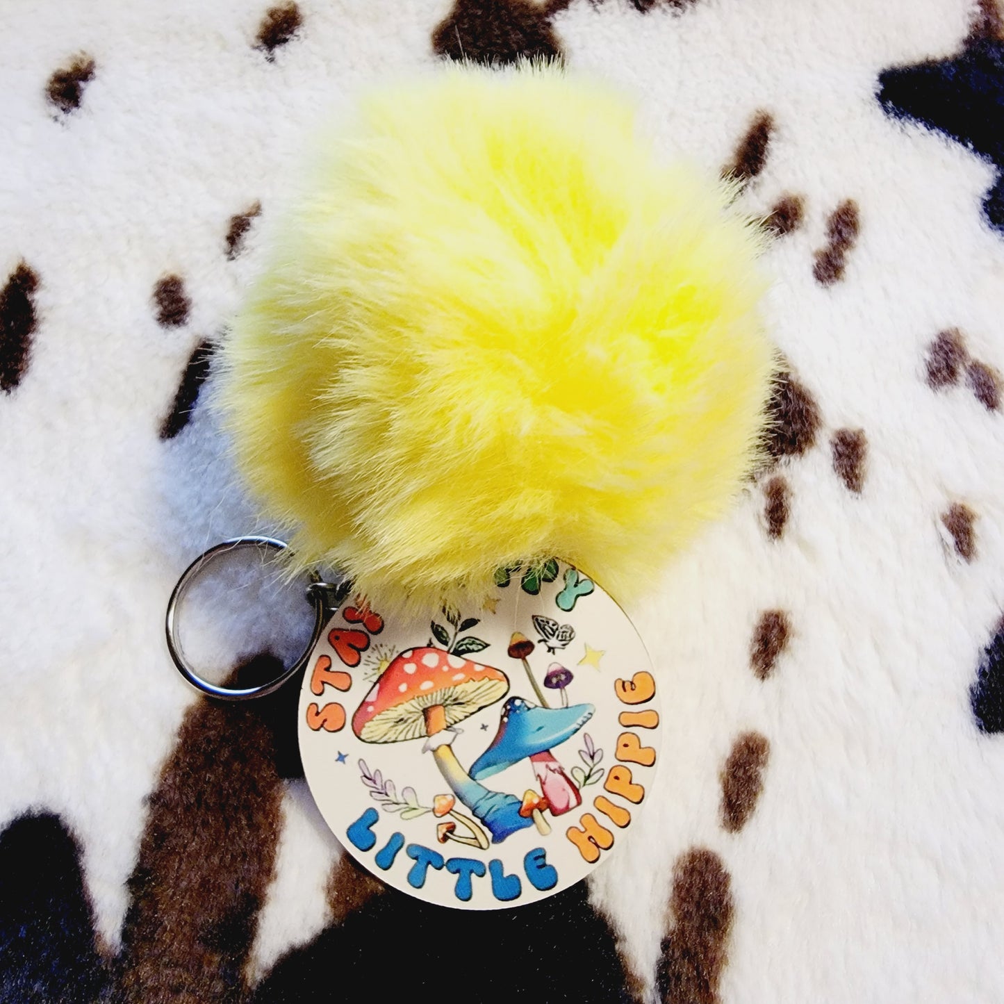 Stay Trippy Little Hippie Pom Pom Keychain