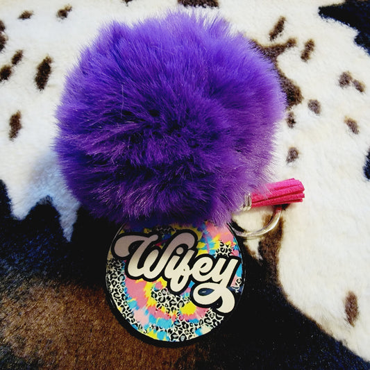 Wifey Animal Print Pom Pom Keychain