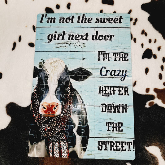 Cow Not The Sweet Girl Next Door 120 Piece Handmade Jigsaw Puzzle