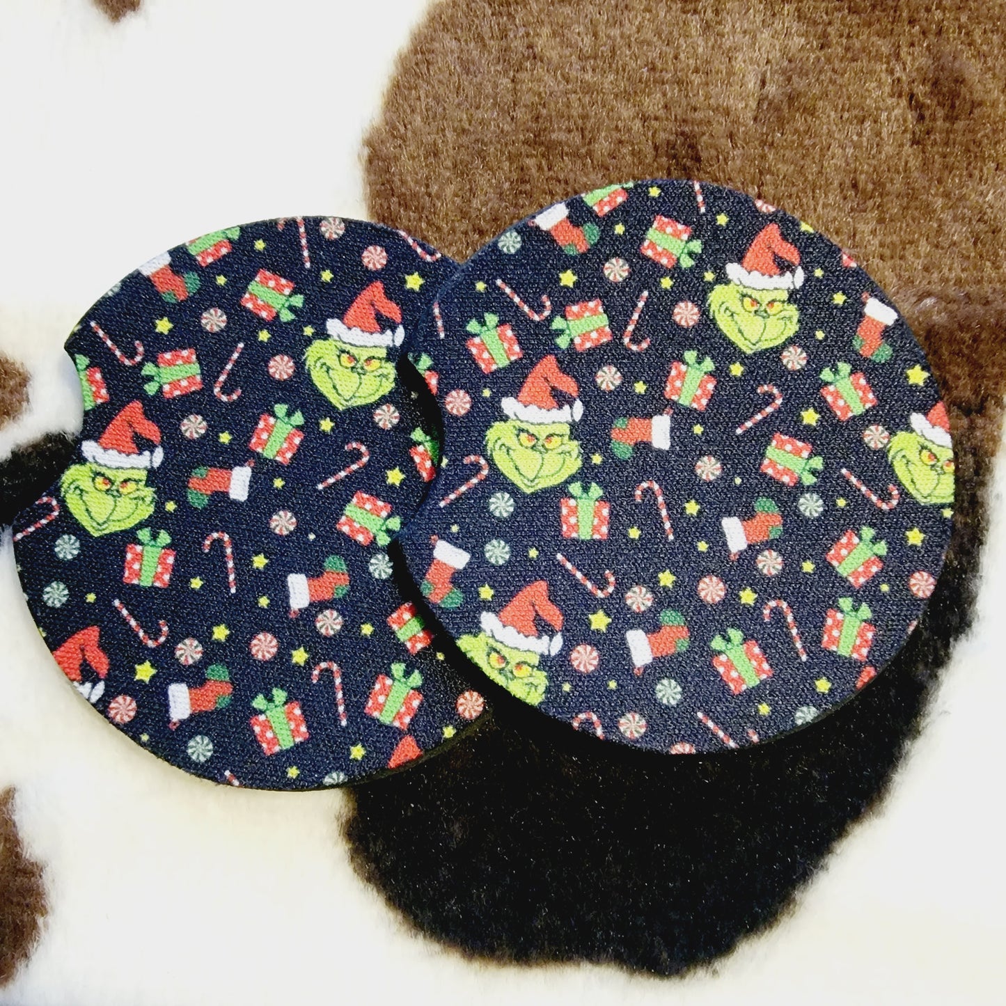 Grinch Black Christmas Neoprene Car Coasters