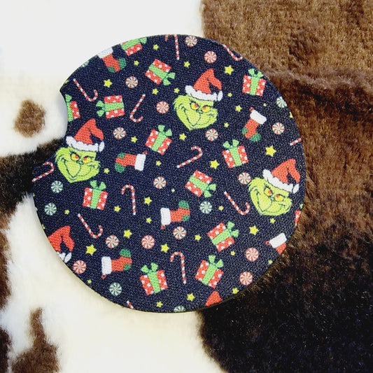 Grinch Black Christmas Neoprene Car Coasters