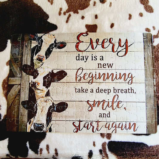 Everyday Is A New Beginning Cow 120 Piece Handmade Jigsaw Puzzle