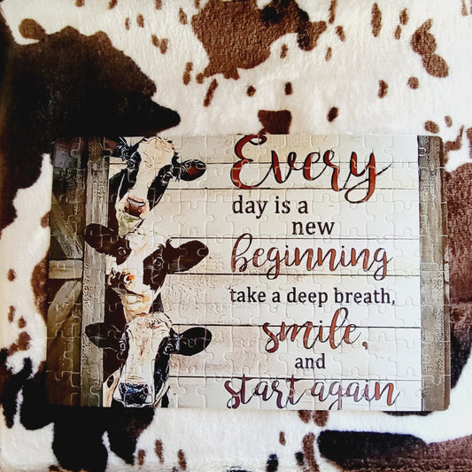 Everyday Is A New Beginning Cow 120 Piece Handmade Jigsaw Puzzle