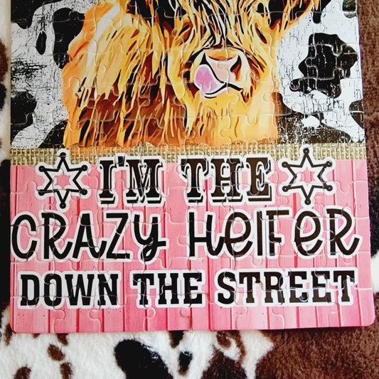 Crazy Heifer Down The Street Handmade Jigsaw Puzzle