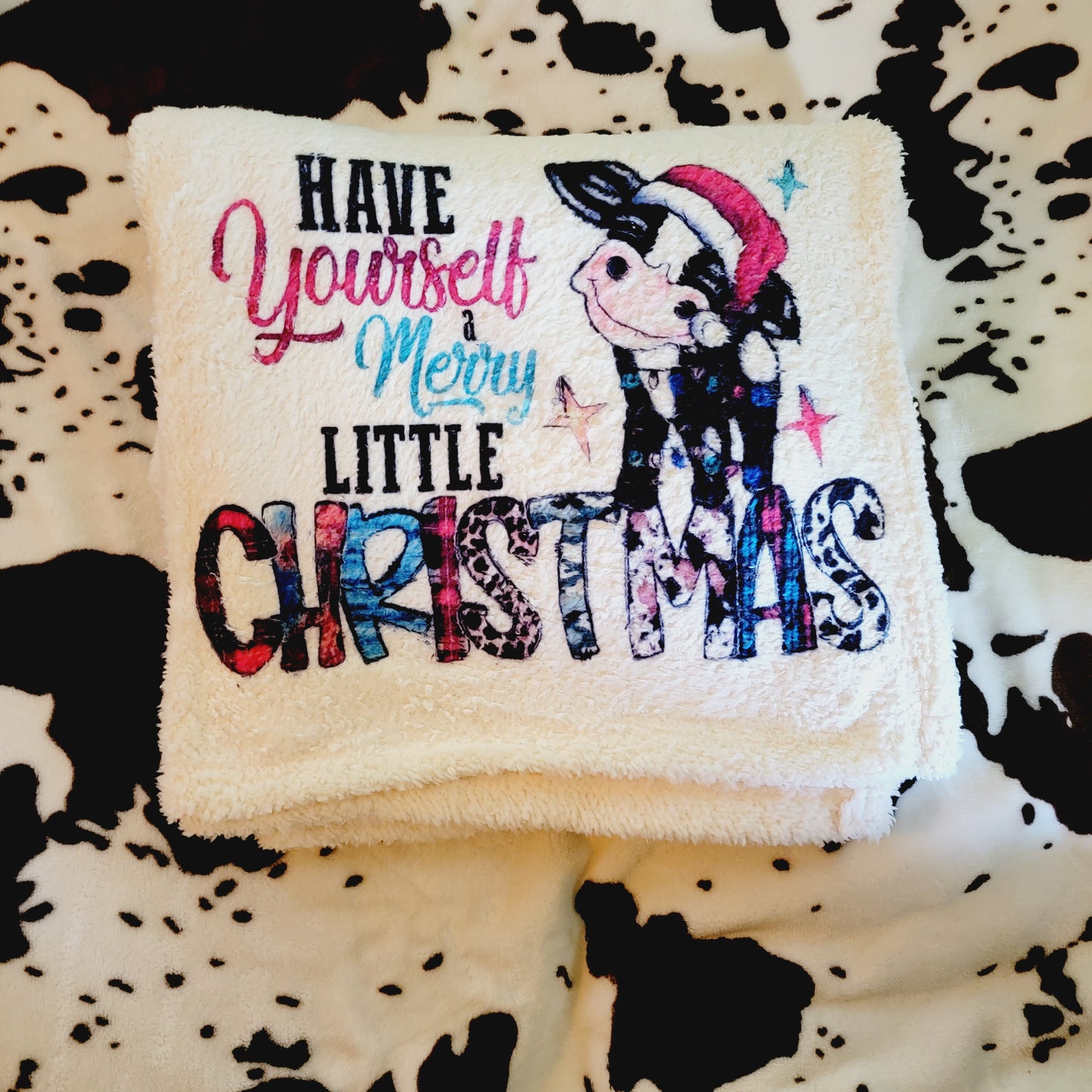 Merry Christmas Baby Cow Western Throw Blanket