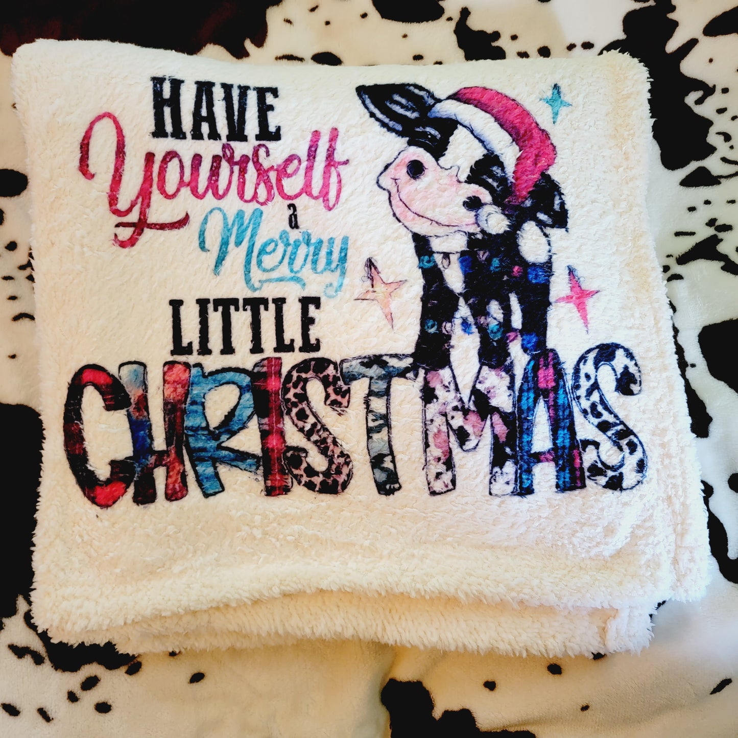 Merry Christmas Baby Cow Western Throw Blanket