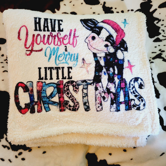 Merry Christmas Baby Cow Western Throw Blanket
