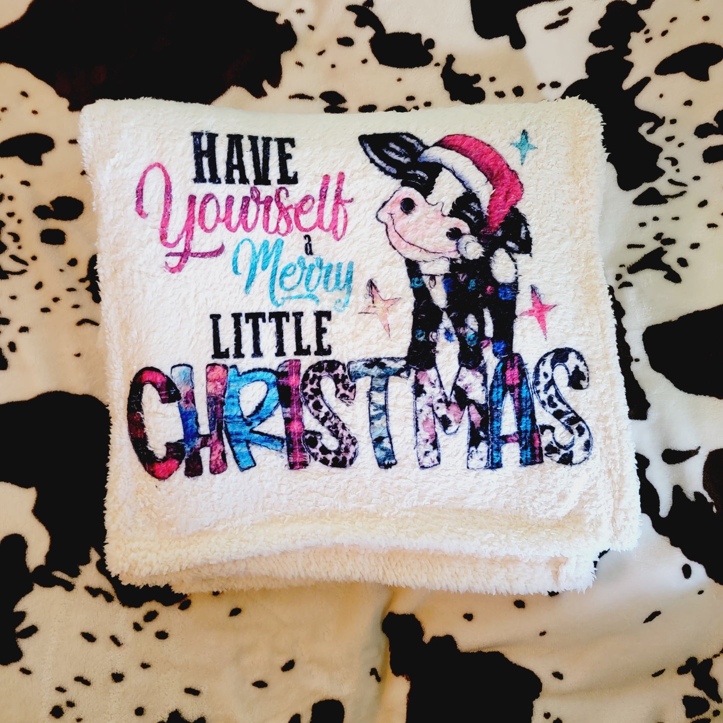Merry Christmas Baby Cow Western Throw Blanket